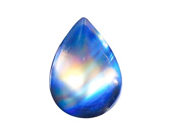 Regenbogen Mondstein Cabochon, Super Top AAAA++++ Grade, Birnenform, 100% natürlicher Multi Blauer Auffälliger Edelstein, Größe 10X7X6MM, 2.85 Karat, Schmuckstein.