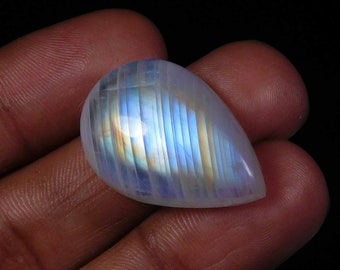 Regenbogen Mondstein Edelstein, Top AAA +++ Extrem schöne Designer Electric Multi Flashy, Birnenform, Größe 27x19x9MM 35.00Cts Anhänger Mondstein