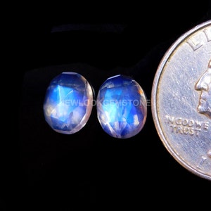 High Grade Rainbow Moonstone,Approx Matching Pair,100%Natural Beautiful Excellent Blue fair,Rose Cut,Oval Shape,Size9x7MM Calibrated,5.00Cts
