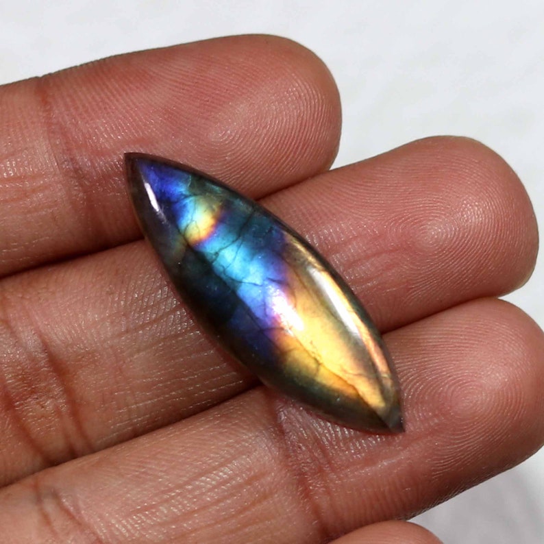 AAA+++Top Labradorite Cabochon Gemstone,Amazing Fabulous Designer Purple Multi flashy,Long Marquis Shape,Size 34x12MM 19.00Cts Pendant Stone