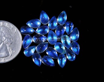 Eye Clean Rainbow Moonstone Cabochons GemStone,Size8x5MM Calibrated, Beautiful Natural Blue Flashy Moonstone, Pear Shape, Jewelry Stone.