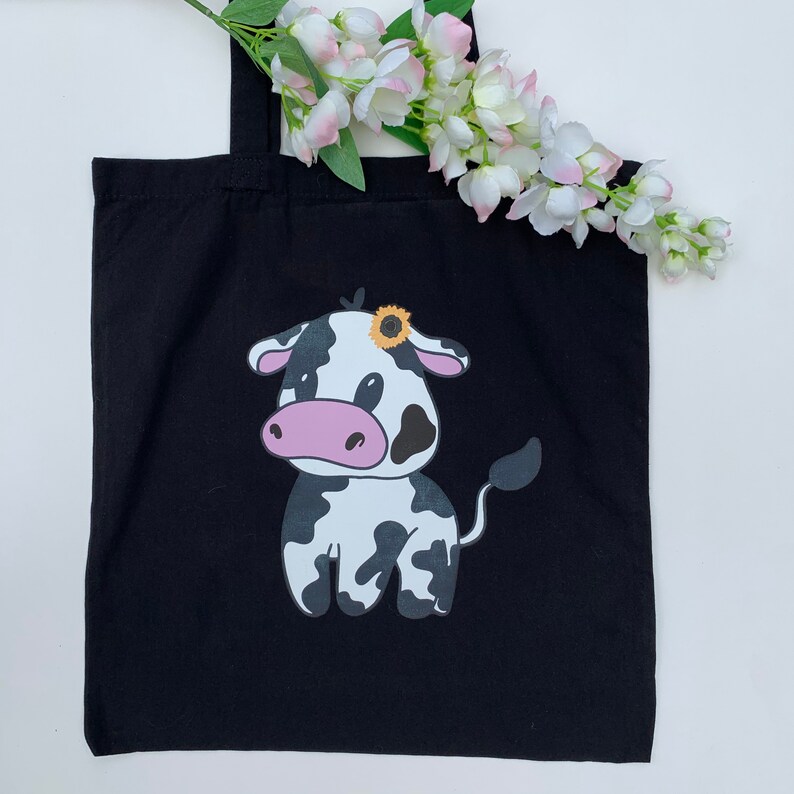Strawberry / Dairy / Highland Cow Tote Bag handmade eco Etsy