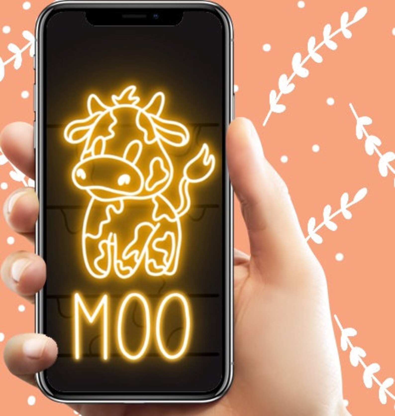 Cow Neon Sign simple cute fun 5 phone wallpapers strawberry | Etsy