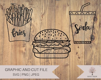 Fast Food Burger Fries Soda Bundle SVG PNG JPEG Digital Download, Vinyl Cutout, Commercial Use
