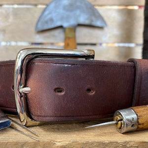 Mens Leather Belt, English Made, Hand Made, Bespoke.  1 1/2&quot; Chocolate Brown  Chrome West End Buckle