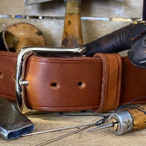 Mens Leather Belt, English Made, Hand Made, Bespoke.  1 1/2&quot; Chestnut Chrome West End Buckle
