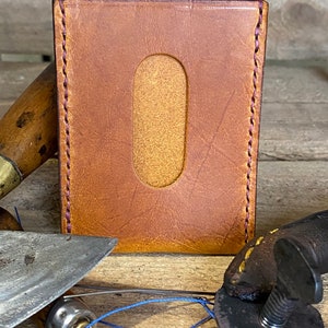 Porta carte di credito in pelle sottile, fatto in inglese, cucito a mano, regalo per lui, regalo per il terzo anniversario, Burnt Tan