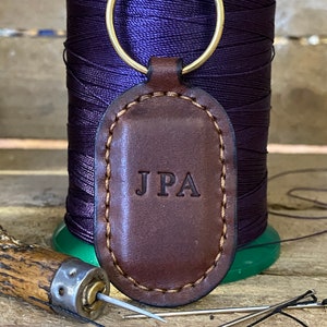 Leather Key Fob, Personalised, Handmade, Handsewn, Chocolate