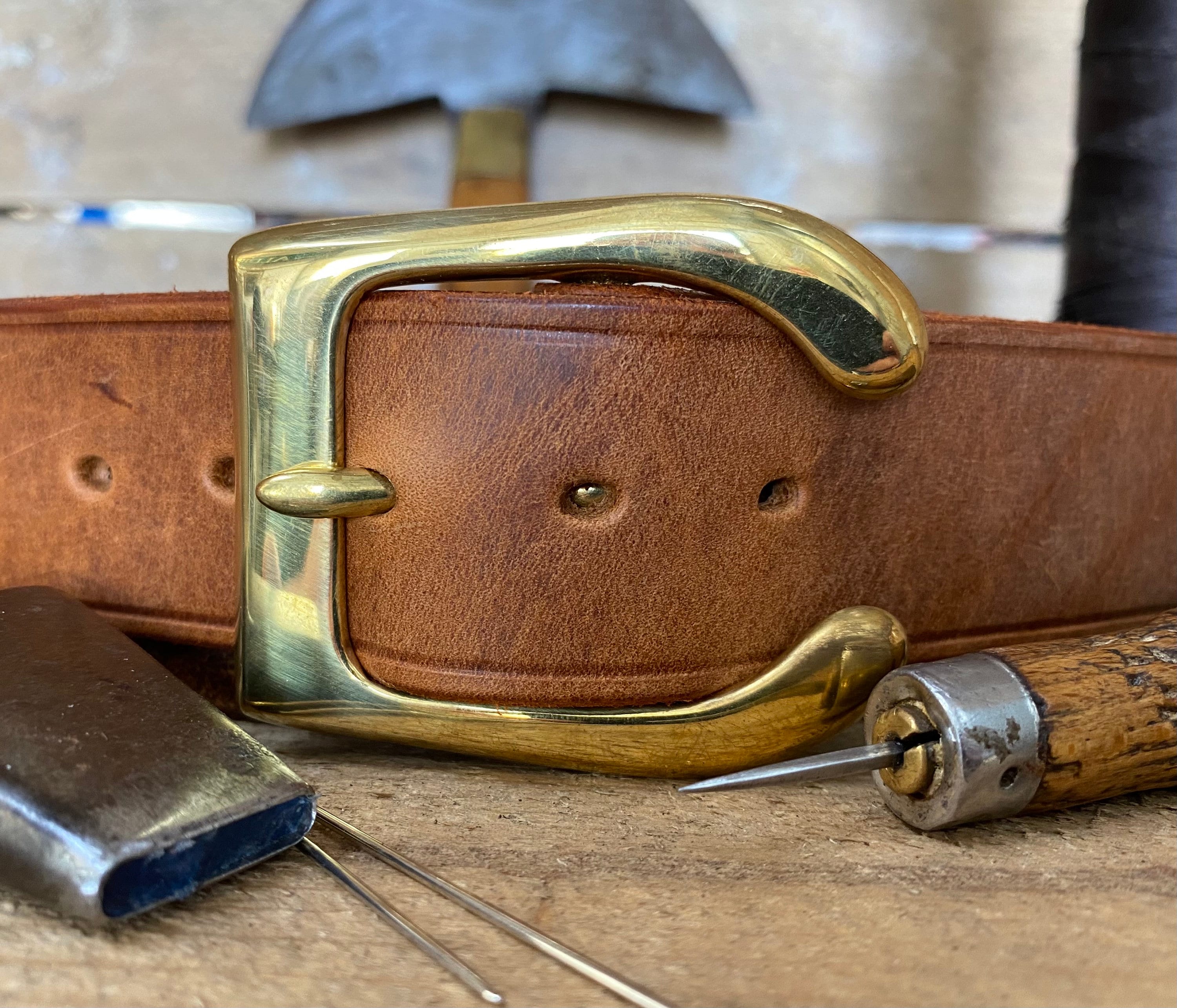 Mens Leather Belt, English Made, Hand Made, Bespoke. 1 1/2 Burnt Tan