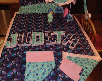Lilo and stitch  30 patterns Crib Toddler Bedding Sheet - fitted sheet - Blanket - Pillow Case - Curtain - Valance , 3d letters