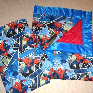 Spider-Man- Crib - fitted sheet - Blanket set with satin binding spiderman blanket Spiderman sheet Miles Morales blanket image 6