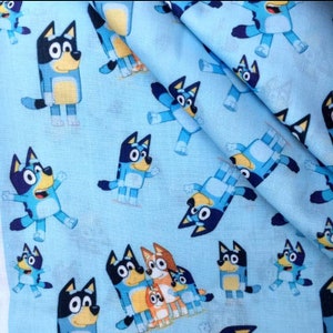 Cotton Bluey and Bingo Dogs Kids Children's Characters Blue Cotton Fabric  Print by The Yard (78285-A620715)