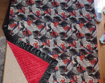 Spider-Man- Crib - fitted sheet - Blanket set with satin binding spiderman blanket Spiderman sheet Miles Morales blanket