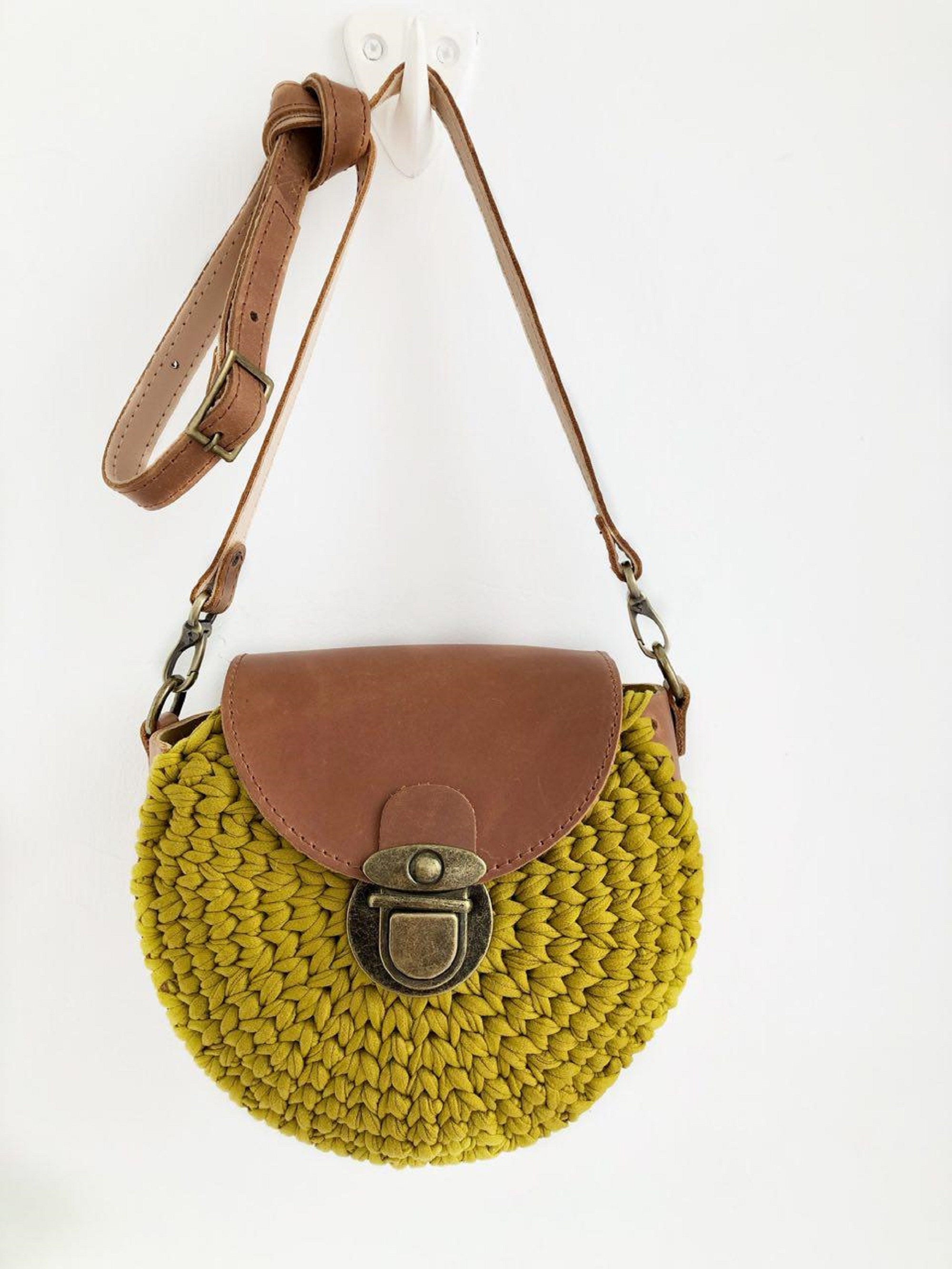 Leathercraft Crochet Bag Knit Leather Crossbody Bag Handmade | Etsy