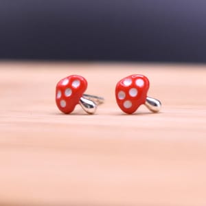 Tiny Red Toadstool Stud Earrings in 925 Sterling Silver