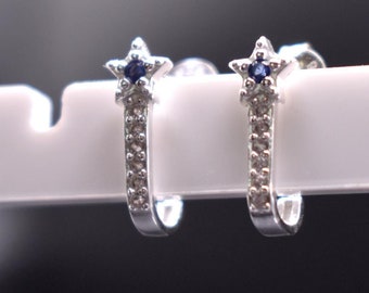 Celestial J Hoop Earrings with Sapphire Colour CZ in 925 Sterling Silver