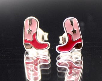 Winzige Pink Cowboy Boots Ohrstecker, 925 Sterling Silber