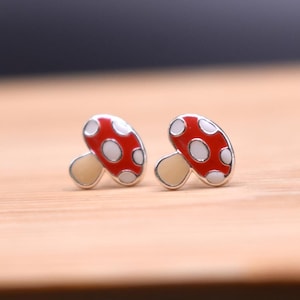 Red Toadstool Mushroom Stud Earrings in 925 Sterling Silver