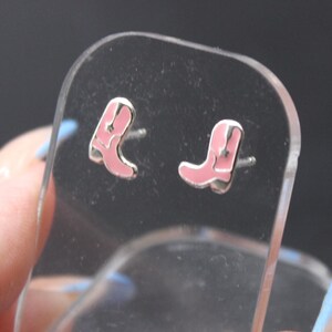 Tiny Pink Cowboy Boots Stud Earrings in 925 Sterling Silver
