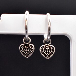 Dotted Heart Charm Huggie  Hoops in 925 Sterling Silver
