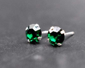 Emerald Colour Crystal Stud Earrings in 925 Sterling Silver