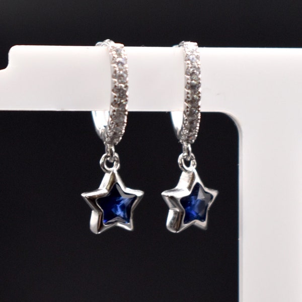 Celestial Star Huggie Hoop Earrings with Charm in 925 Sterling Silver