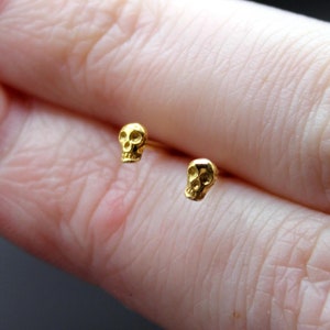 Tiny Gold Skull Stud Earrings in 925 Sterling Silver