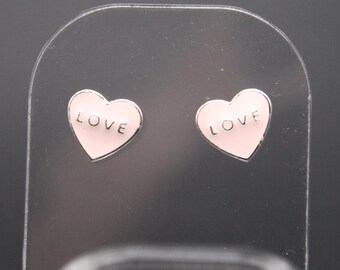 Pink Love Heart Stud Earrings in 925 Sterling Silver