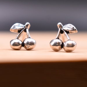 Cherry Stud Earrings in 925 Sterling Silver