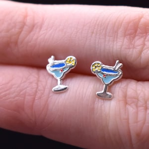 Cocktail Glass Stud Earrings in 925 Sterling Silver