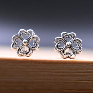 Filigree Four Leaf Clover Stud Earrings in 925 Sterling Silver