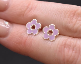 Purple Daisy Stud Earrings in 925 Sterling Silver