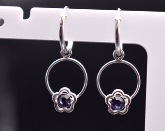 Flower Huggie Hoop Earrings in 925 Sterling Silver