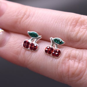 Cherry Stud Earrings in 925 Sterling Silver