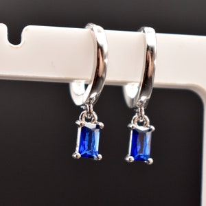 Dainty Huggie Hoops with Blue Stone
