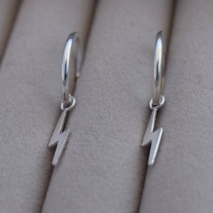 Dainty Thunderbolt Huggie Hoops in 925 Sterling Silver