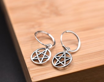 Pentagram Huggie Hoop Earrings in 925 Sterling Silver