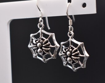 Spider Web Drop Earrings in 925 Sterling Silver