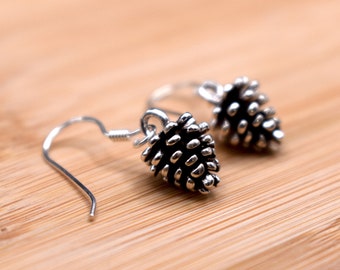 Dainty Pinecone Drop Hook Earrings in 925 Sterling Silver