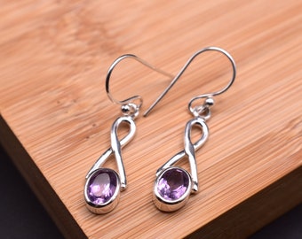 925 Sterling Silver & Amethyst twist drop earrings with box