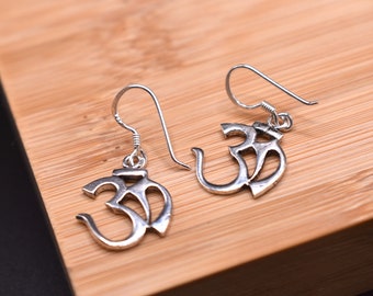 Omh Symbol Drop Earrings in 925 Sterling Silver