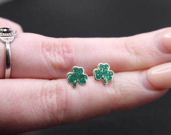 Green Shamrock Stud Earrings in 925 Sterling Silver