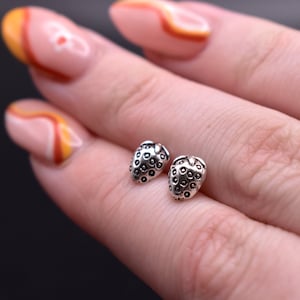 Dainty Strawberry Stud Earrings in 925 Sterling Silver