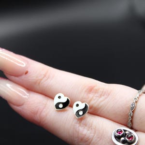 Heart Yin Yang Stud Earrings in 925 Sterling Silver