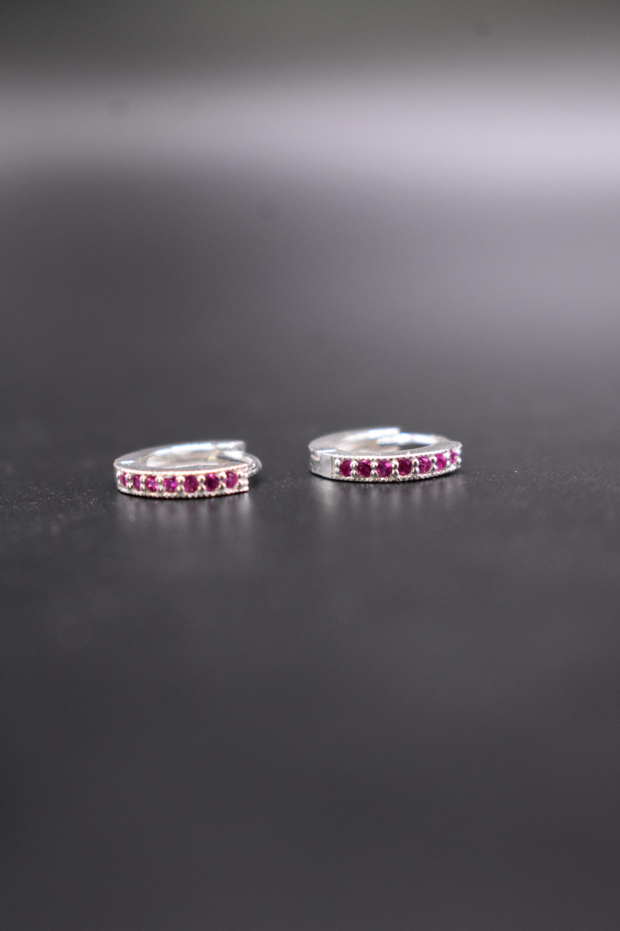 Boucles d'oreilles Argent Femme Demi Créoles avec Zirconium Sertis