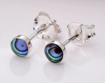 Abalone Shell Circle Stud Earrings in 925 Sterling Silver