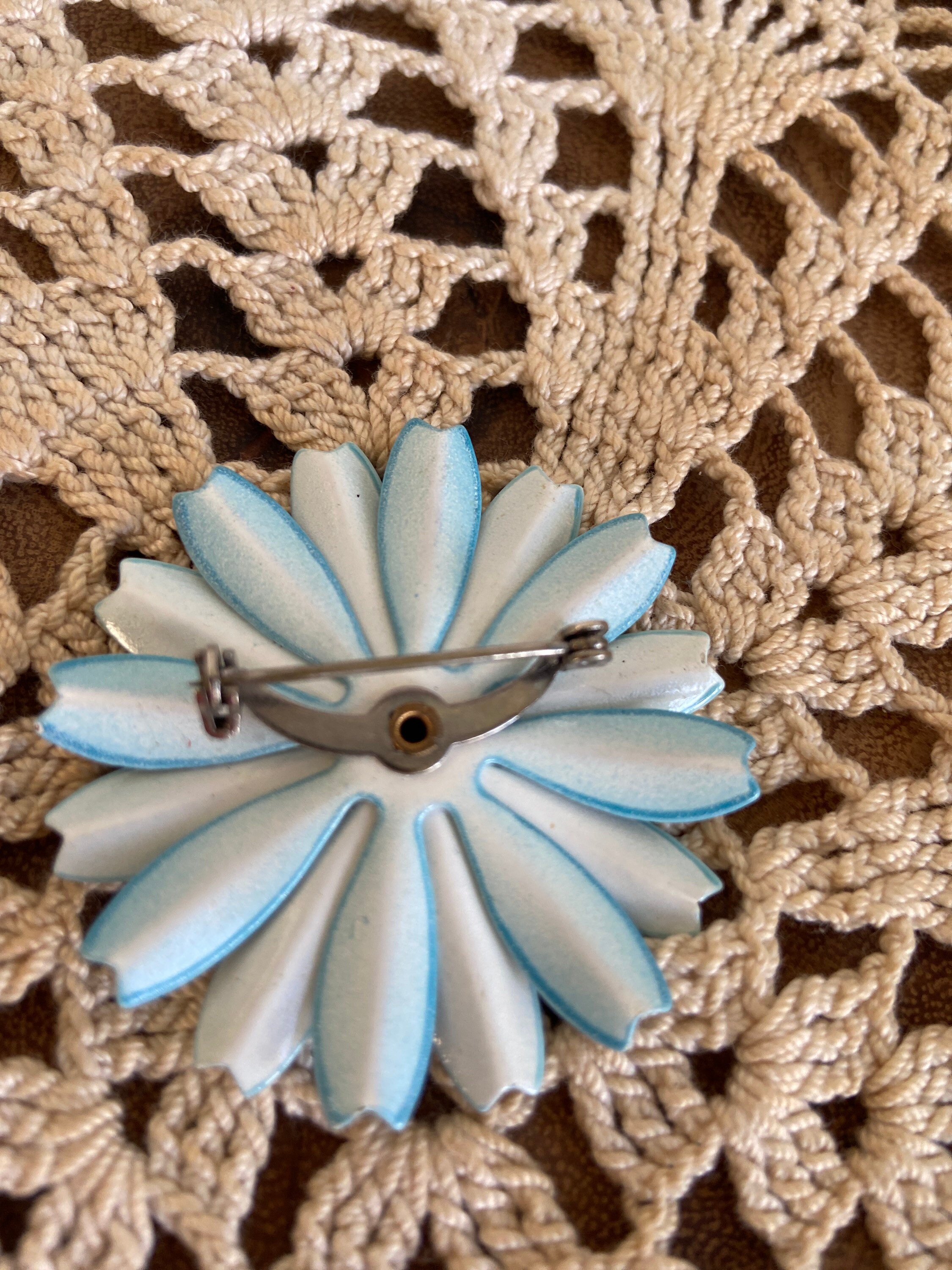 Vintage enamel flower brooch with rhinestones Etsy