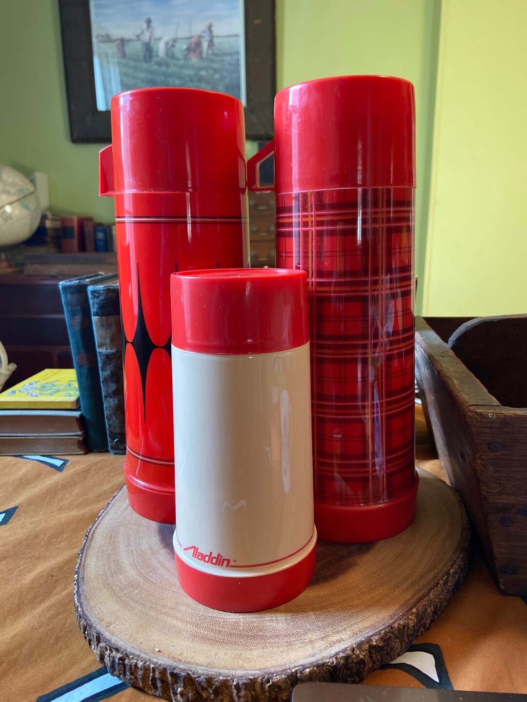 Vintage Aladdin Thermos Bottles Red Etsy
