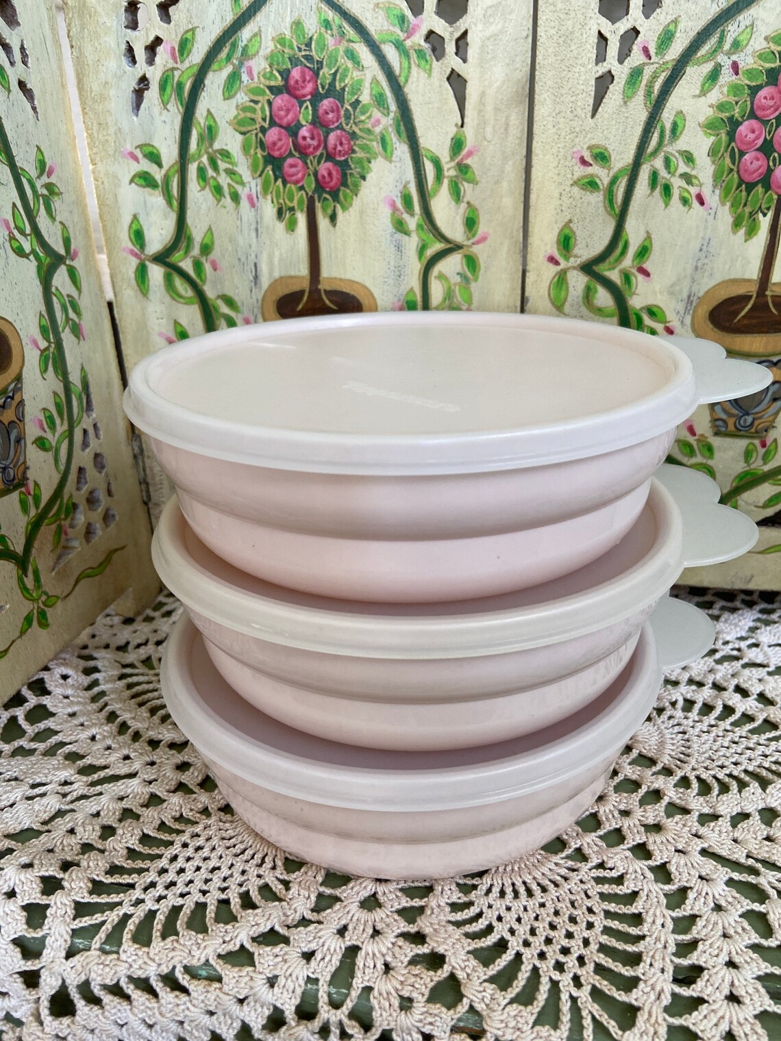 Vintage Tupperware Ivory Rose Cereal Bowls With Lids Etsy