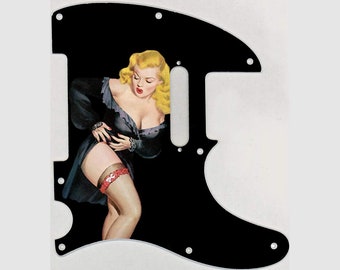 Custom Graphical Pickguard to fit Fender Tele Telecaster Pin Up Girl Black Negligee BK